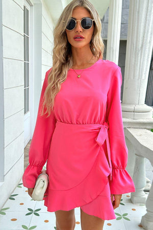 Unique Flair Long Sleeves Hot Pink Mini Dress - MXSTUDIO.COM