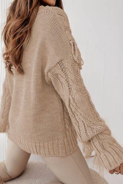 Unique Look Cable-Knit Fringe Sweater-MXSTUDIO.COM