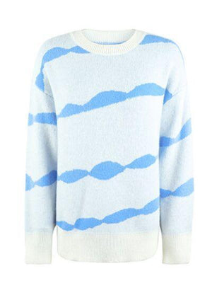 a blue and white sweater with clouds on it