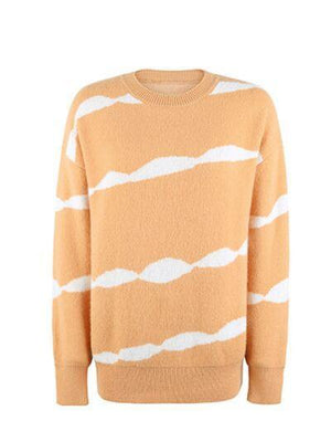 an orange and white sweater with white clouds on it