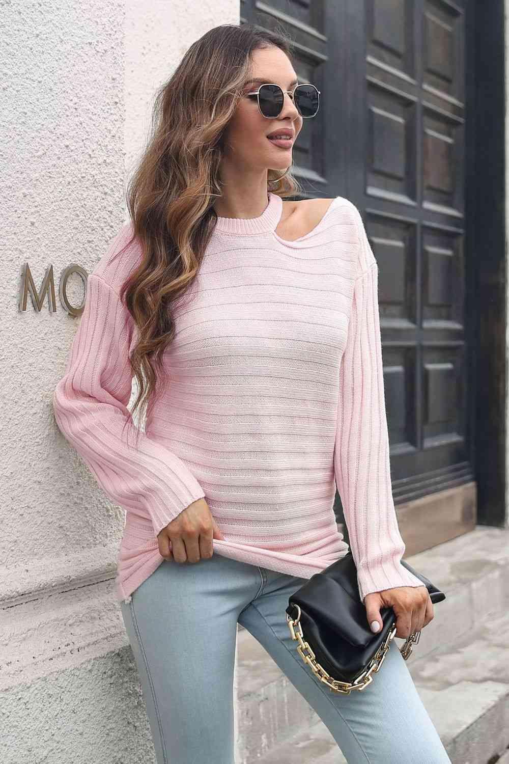 Uniquely Comfy Ribbed Knit Cold Shoulder Sweater - MXSTUDIO.COM