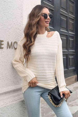 Uniquely Comfy Ribbed Knit Cold Shoulder Sweater - MXSTUDIO.COM