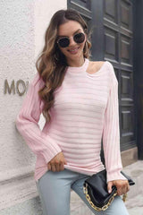 Uniquely Comfy Ribbed Knit Cold Shoulder Sweater - MXSTUDIO.COM