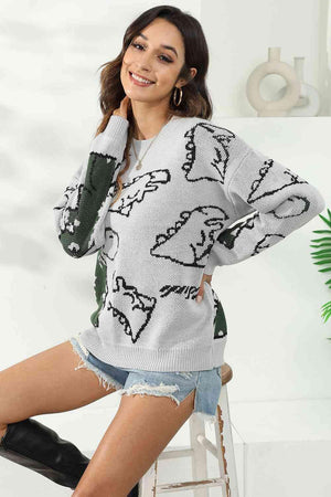Uniquely Warm Crew Neck Dinosaur Sweater - MXSTUDIO.COM