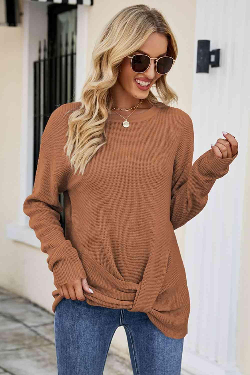 Uniquely Warm Twist Front Sweater - MXSTUDIO.COM