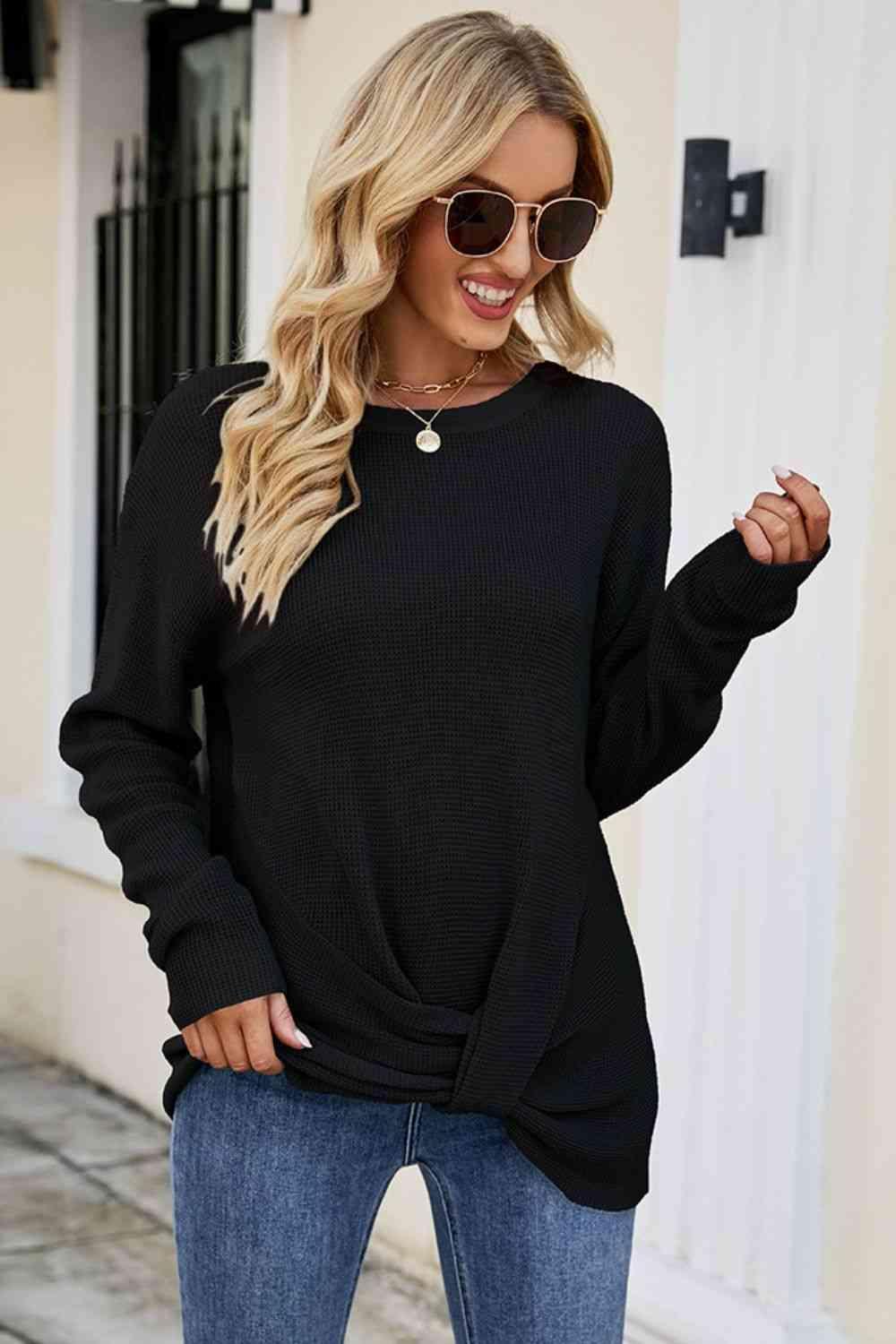 Uniquely Warm Twist Front Sweater - MXSTUDIO.COM