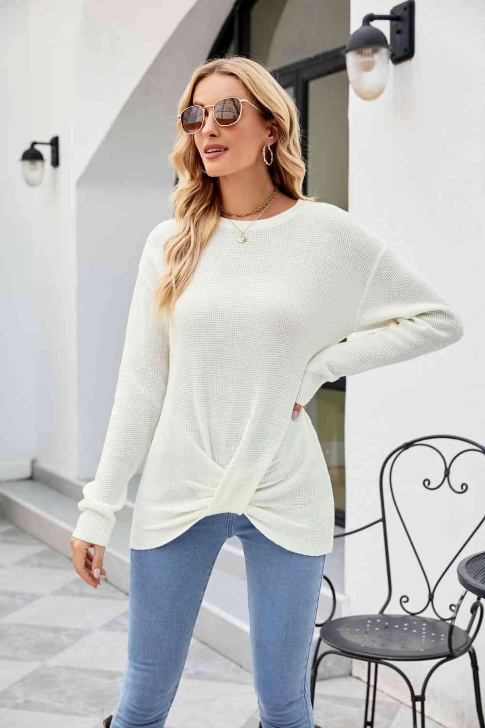Uniquely Warm Twist Front Sweater - MXSTUDIO.COM