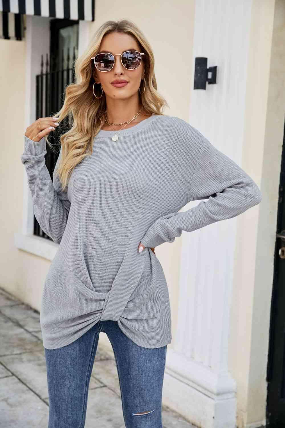 Uniquely Warm Twist Front Sweater - MXSTUDIO.COM