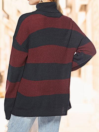 Unlimited Warmth Striped Turtleneck Sweater-MXSTUDIO.COM