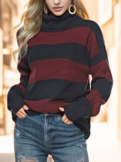 Unlimited Warmth Striped Turtleneck Sweater-MXSTUDIO.COM