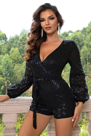 Unmatched Beauty Long Sleeve Sequin Romper - MXSTUDIO.COM