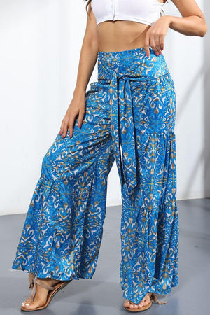 Unmatched Flare Tie Front Floral Palazzo Pants - MXSTUDIO.COM