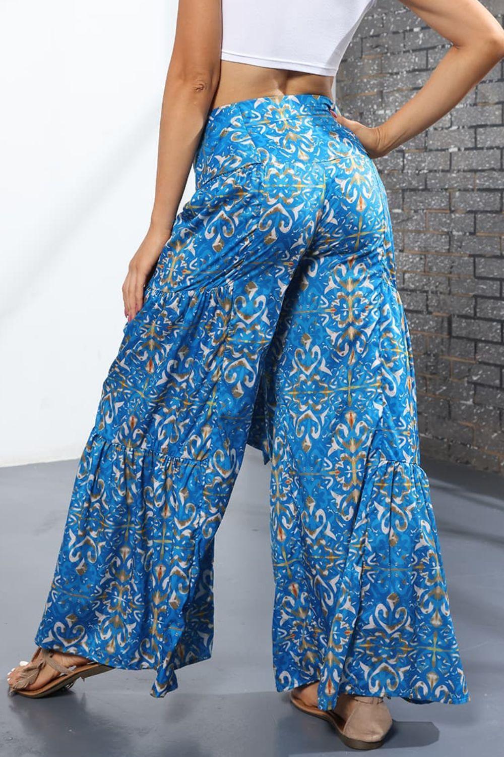 Unmatched Flare Tie Front Floral Palazzo Pants - MXSTUDIO.COM