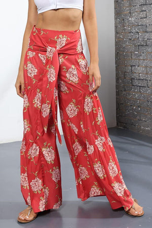 Unmatched Flare Tie Front Floral Palazzo Pants - MXSTUDIO.COM