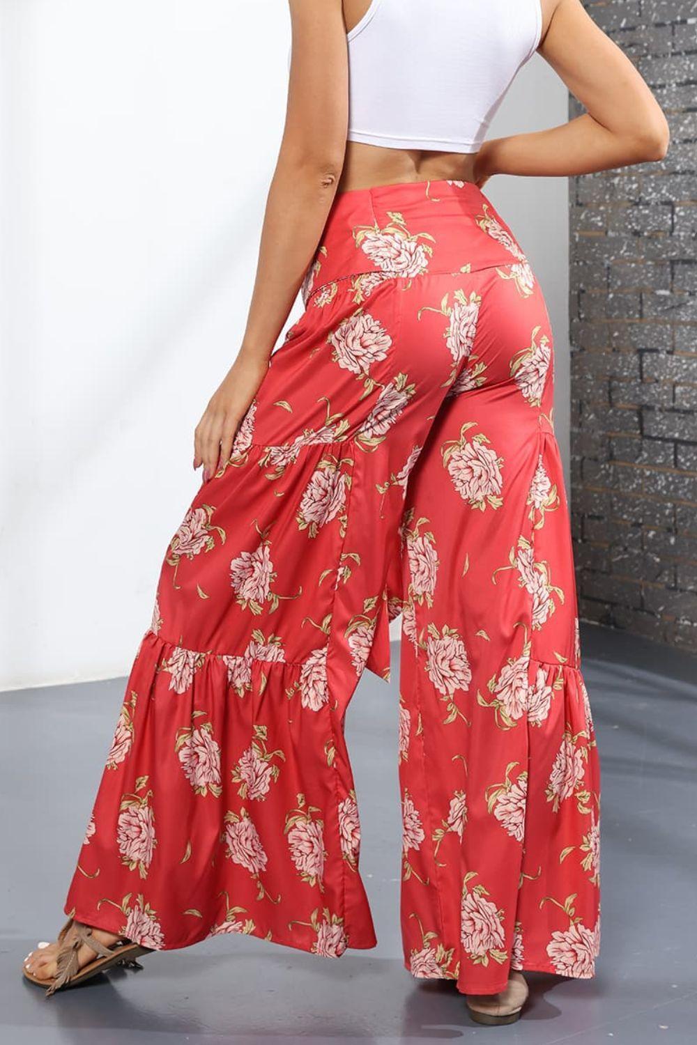 Unmatched Flare Tie Front Floral Palazzo Pants - MXSTUDIO.COM