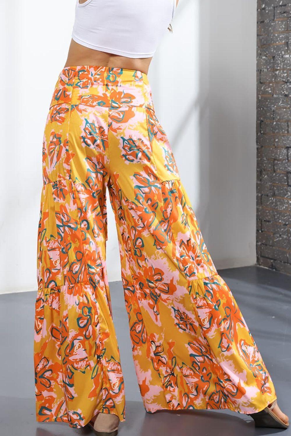 Unmatched Flare Tie Front Floral Palazzo Pants - MXSTUDIO.COM