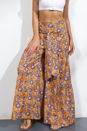 Unmatched Flare Tie Front Floral Palazzo Pants - MXSTUDIO.COM