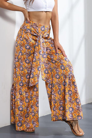 Unmatched Flare Tie Front Floral Palazzo Pants - MXSTUDIO.COM