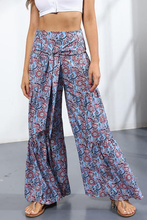 Unmatched Flare Tie Front Floral Palazzo Pants - MXSTUDIO.COM