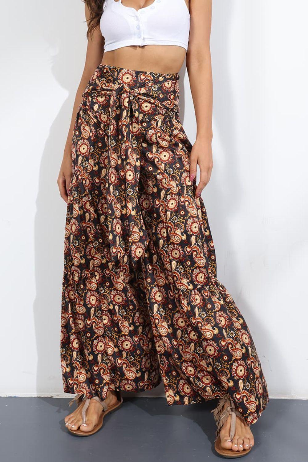 Unmatched Flare Tie Front Floral Palazzo Pants - MXSTUDIO.COM