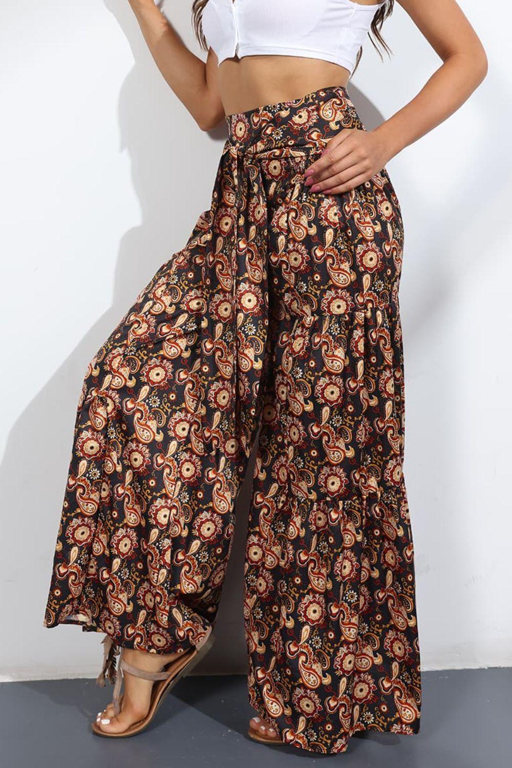 Unmatched Flare Tie Front Floral Palazzo Pants - MXSTUDIO.COM