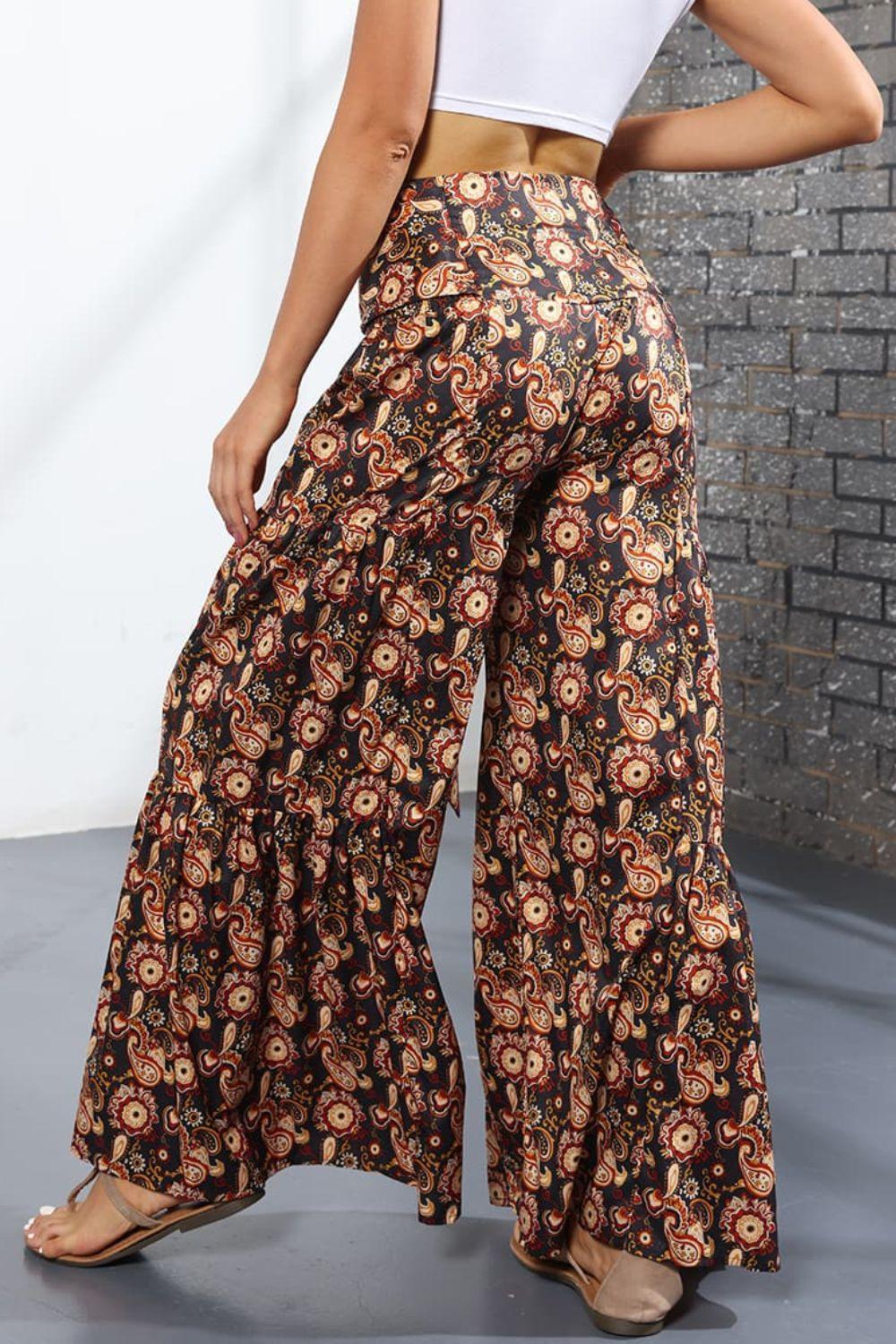 Unmatched Flare Tie Front Floral Palazzo Pants - MXSTUDIO.COM