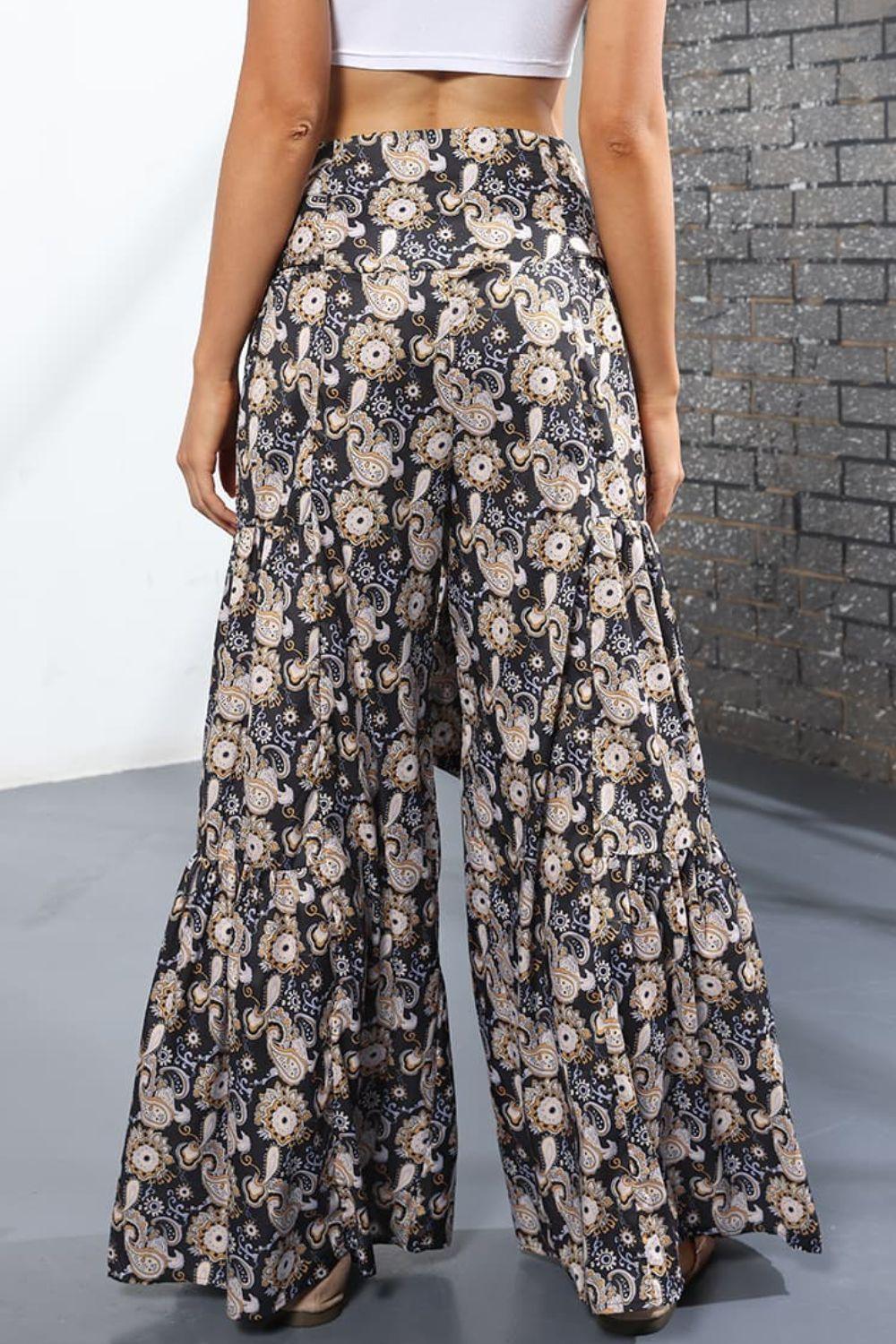 Unmatched Flare Tie Front Floral Palazzo Pants - MXSTUDIO.COM