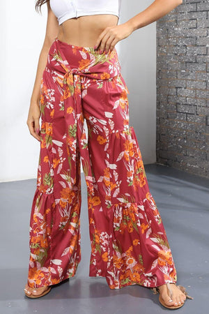 Unmatched Flare Tie Front Floral Palazzo Pants - MXSTUDIO.COM