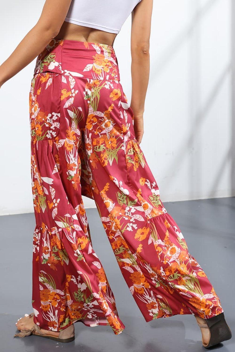 Unmatched Flare Tie Front Floral Palazzo Pants - MXSTUDIO.COM