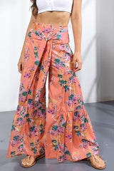 Unmatched Flare Tie Front Floral Palazzo Pants - MXSTUDIO.COM