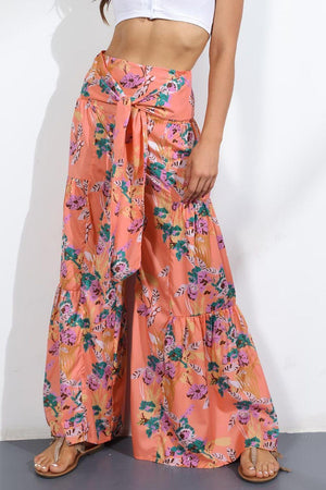 Unmatched Flare Tie Front Floral Palazzo Pants - MXSTUDIO.COM