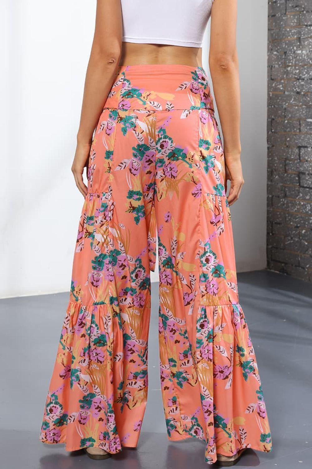 Unmatched Flare Tie Front Floral Palazzo Pants - MXSTUDIO.COM