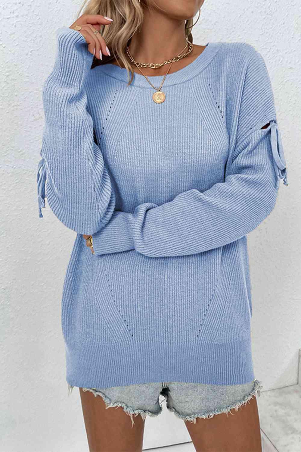 Unordinary Tie Cut Out Sleeve Sweater-MXSTUDIO.COM