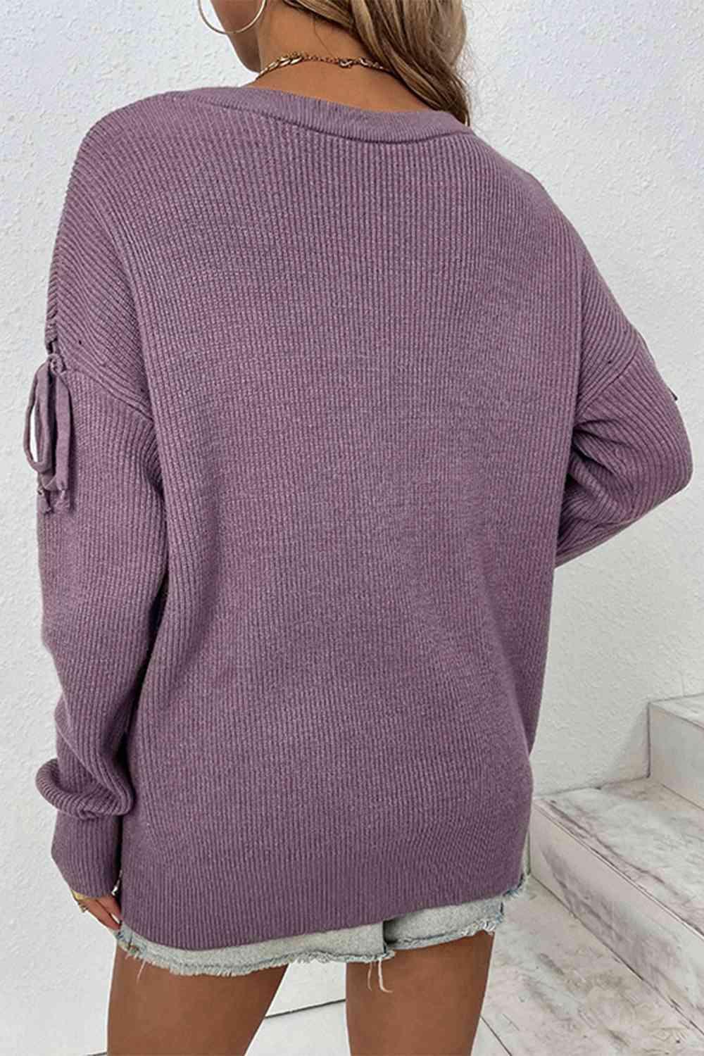 Unordinary Tie Cut Out Sleeve Sweater-MXSTUDIO.COM