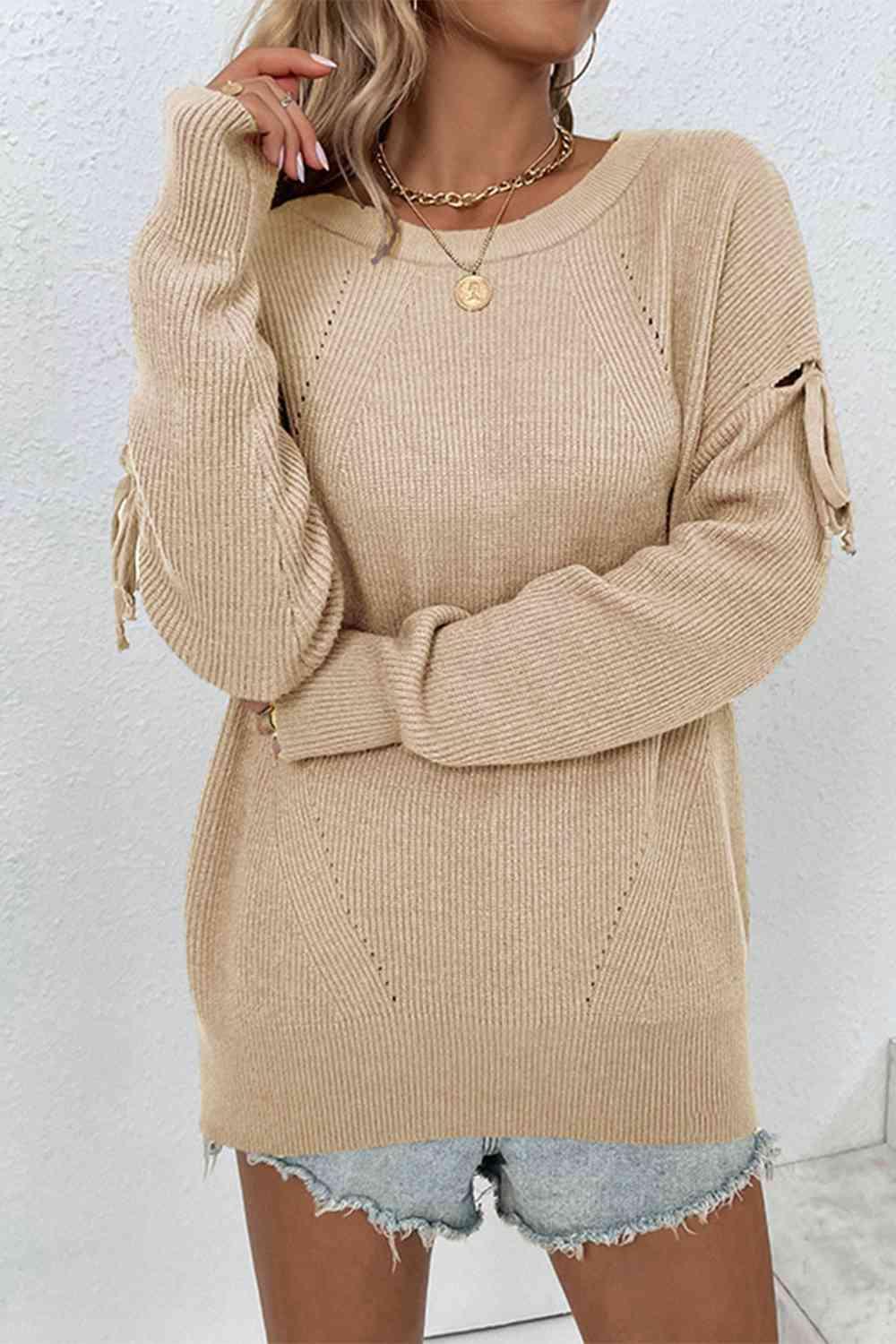 Unordinary Tie Cut Out Sleeve Sweater-MXSTUDIO.COM