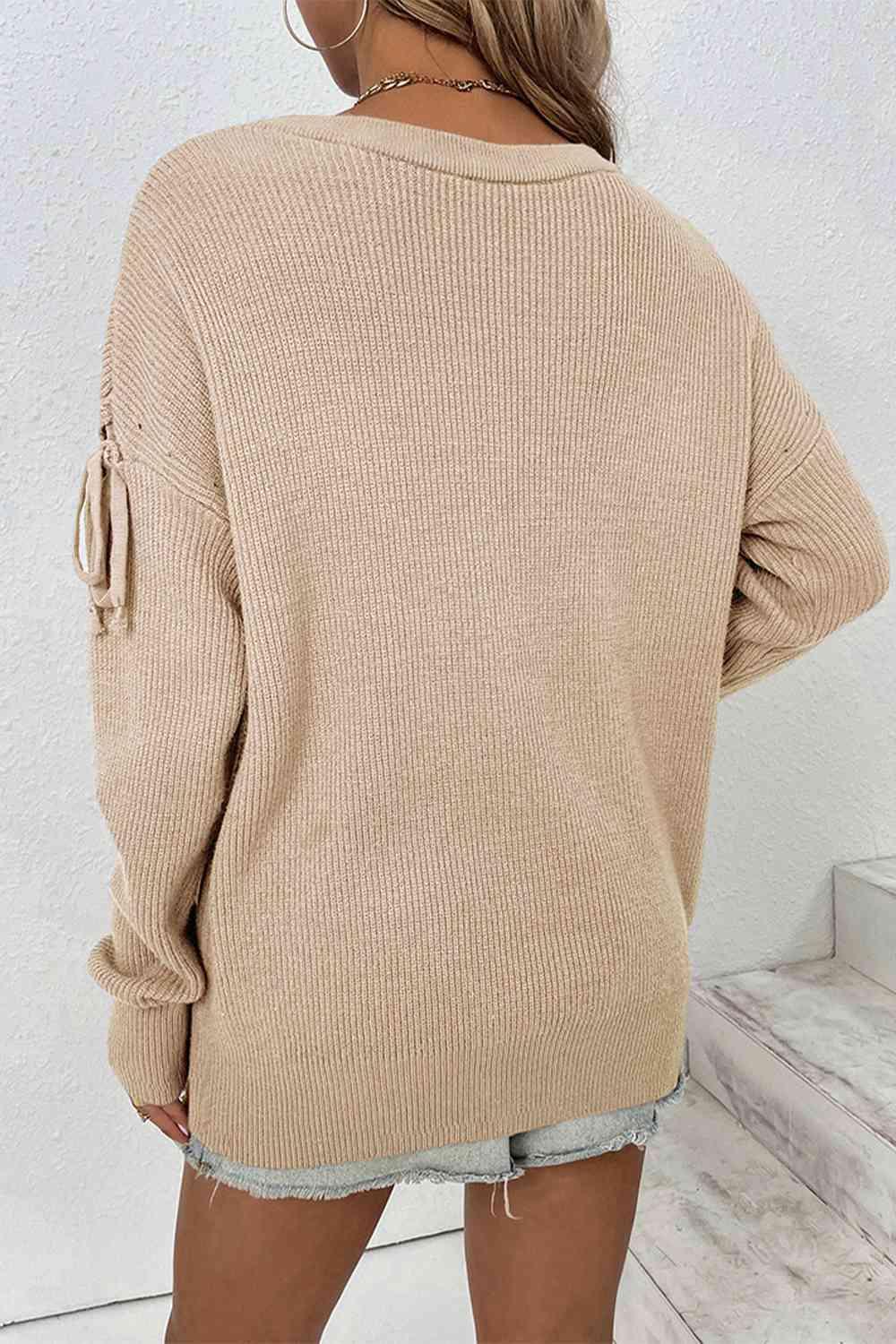 Unordinary Tie Cut Out Sleeve Sweater-MXSTUDIO.COM