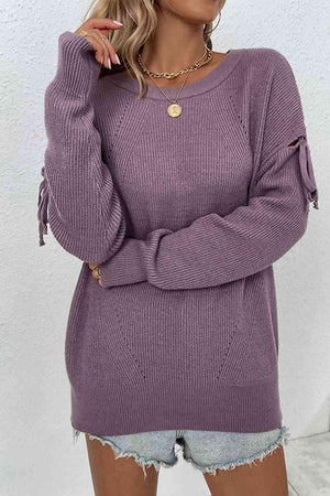 Unordinary Tie Cut Out Sleeve Sweater-MXSTUDIO.COM