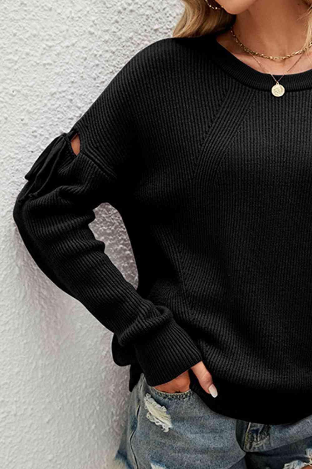 Unordinary Tie Cut Out Sleeve Sweater-MXSTUDIO.COM