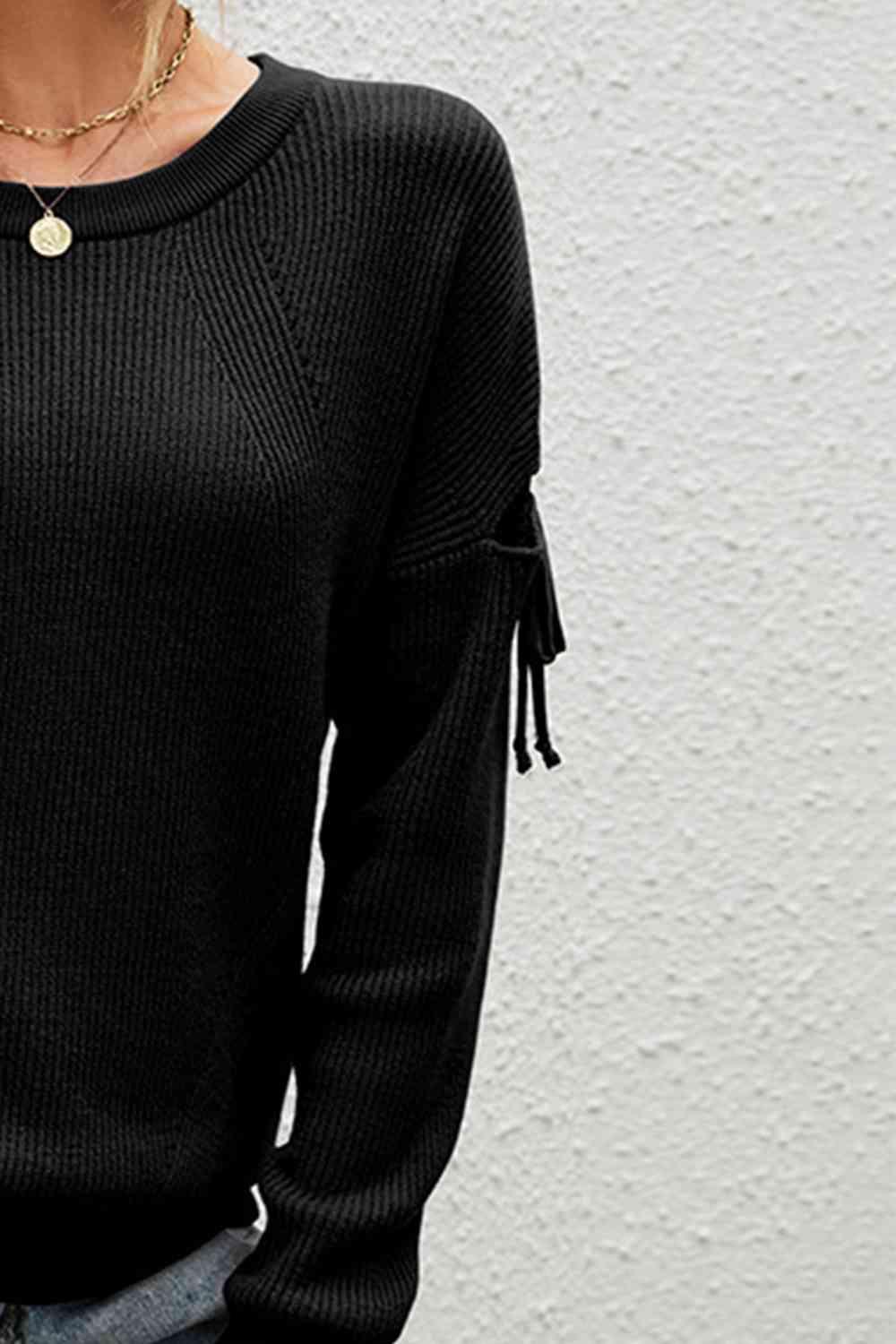 Unordinary Tie Cut Out Sleeve Sweater-MXSTUDIO.COM