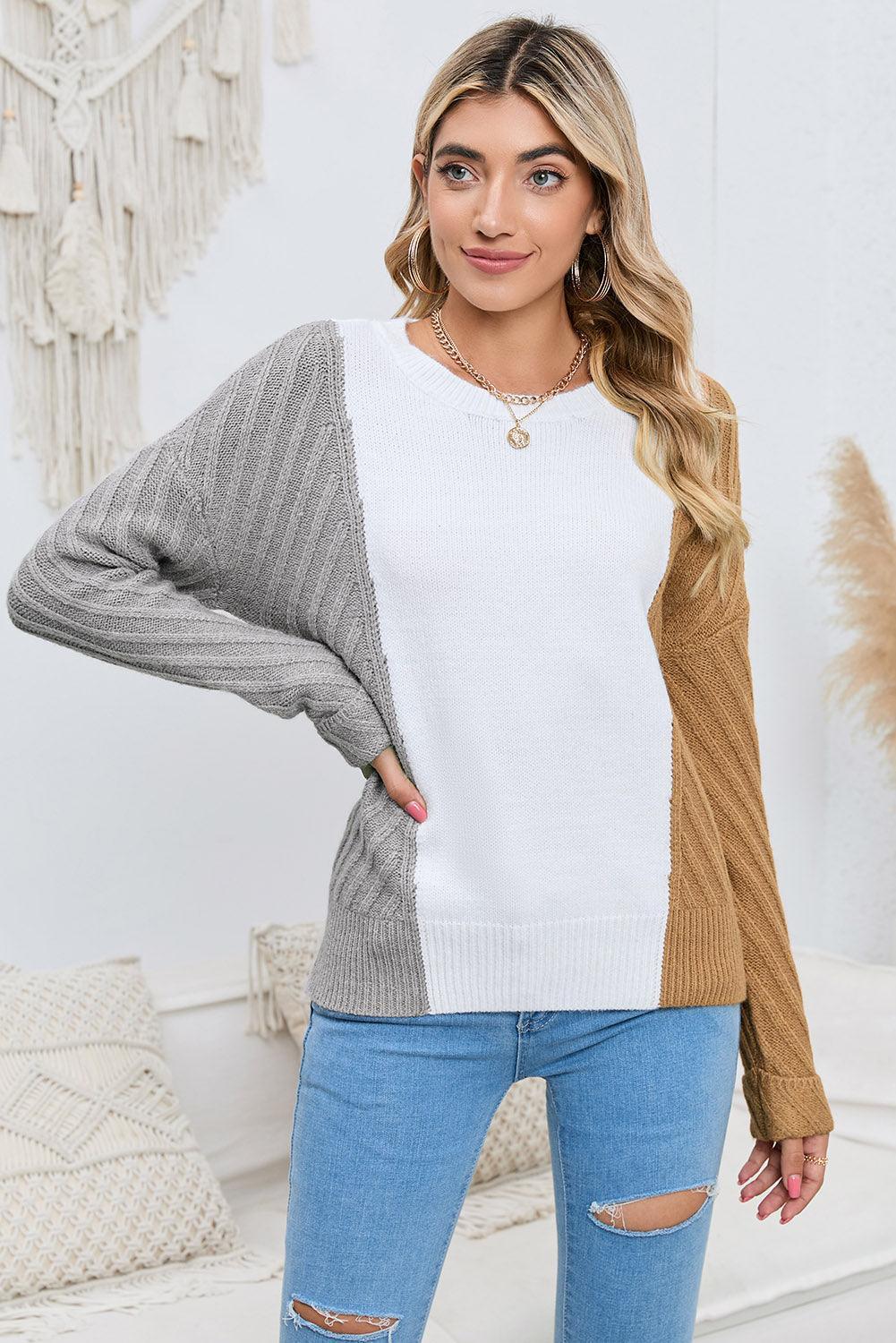 Unruffled Crew Neck Color Block Sweater - MXSTUDIO.COM