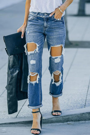 Unshakeable Distressed High Waist Straight Leg Jeans - MXSTUDIO.COM