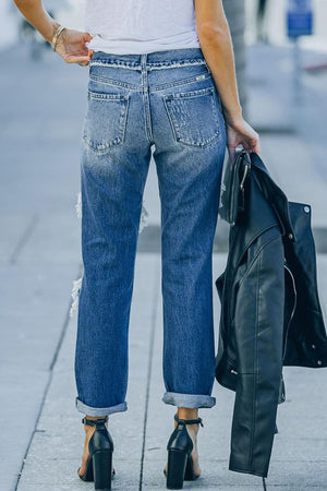 Unshakeable Distressed High Waist Straight Leg Jeans - MXSTUDIO.COM