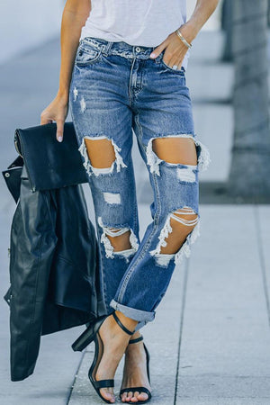 Unshakeable Distressed High Waist Straight Leg Jeans - MXSTUDIO.COM