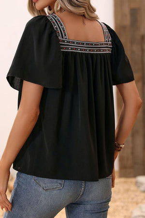 Unshaken Short Sleeve Square Neck Blouse - MXSTUDIO.COM