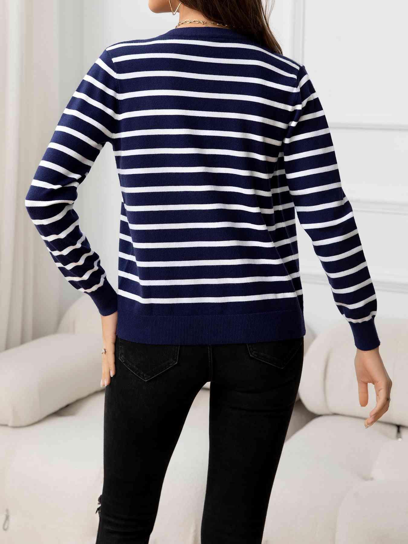 Unsophisticated Warmth Striped Knit Cardigan-MXSTUDIO.COM