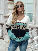 Untamed Comfort V-Neck Leopard Print Sweater - MXSTUDIO.COM