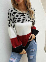 Untamed Warmth Leopard Color Block Knit Sweater-MXSTUDIO.COM