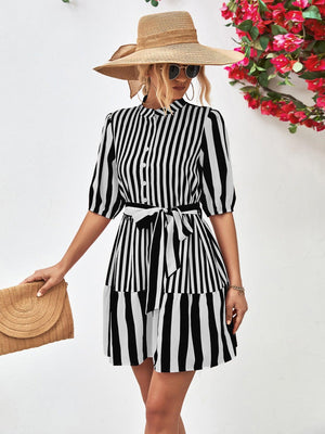 Untouchable Half Sleeve Vertical Striped Dress - MXSTUDIO.COM