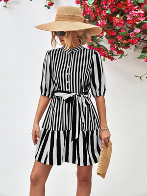 Untouchable Half Sleeve Vertical Striped Dress - MXSTUDIO.COM