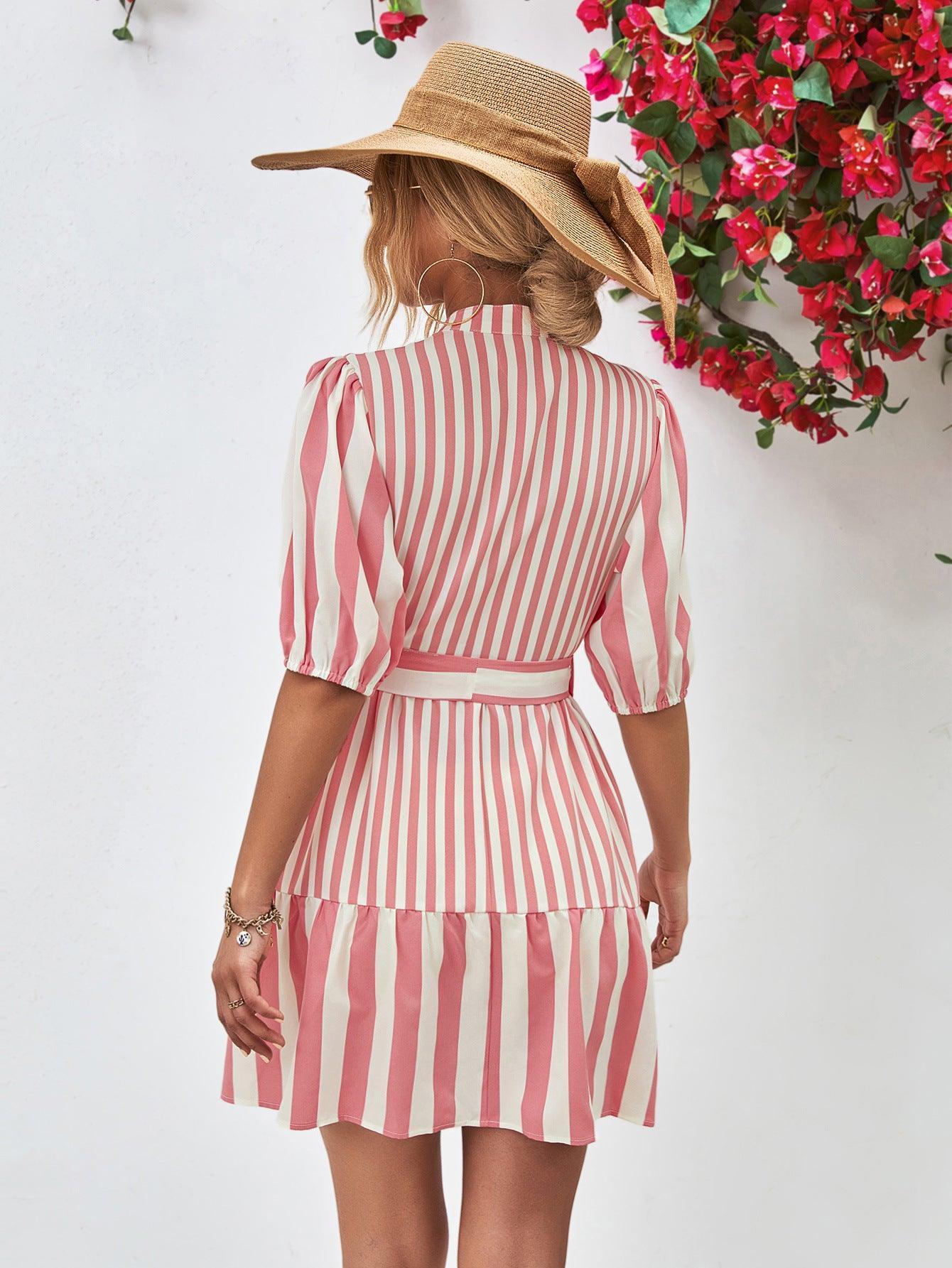 Untouchable Half Sleeve Vertical Striped Dress - MXSTUDIO.COM